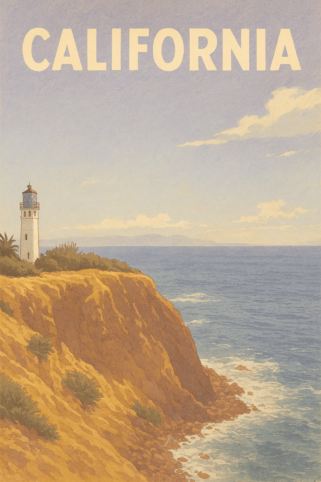 Point Vicente Lighthouse - Golden cliffs with historic white lighthouse overlooking the Pacific Ocean