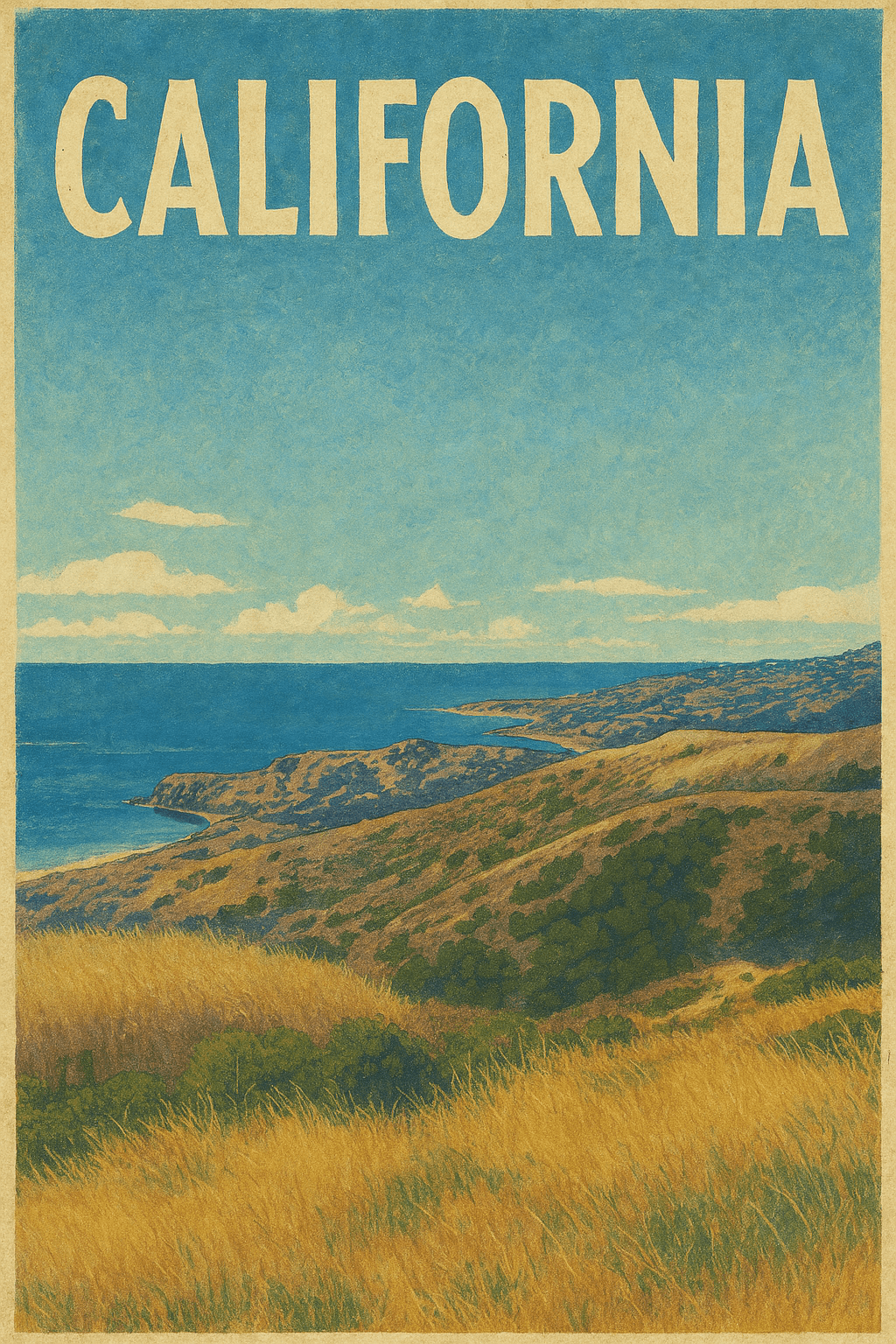 California Rolling Hills - Golden hills meeting the blue Pacific coastline