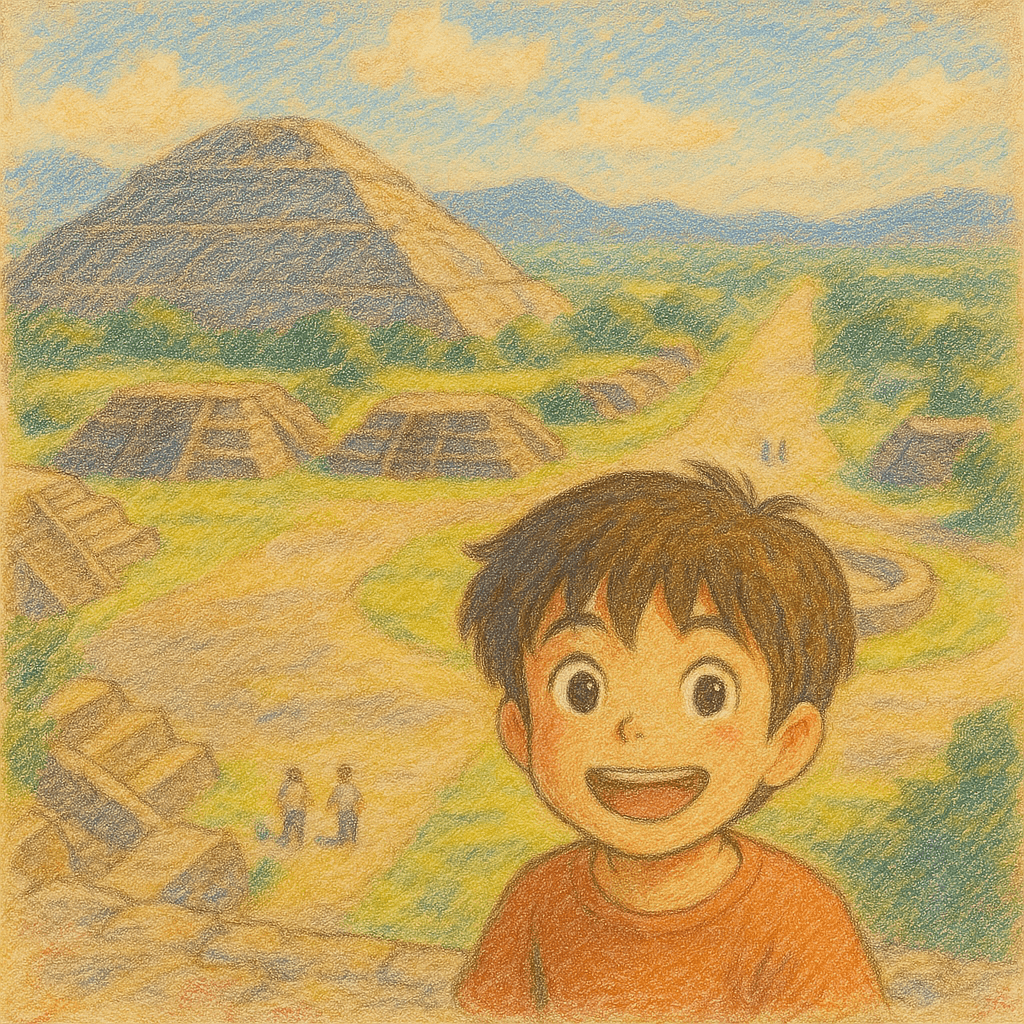 Young me at the Pyramid of the Sun in Teotihuacan