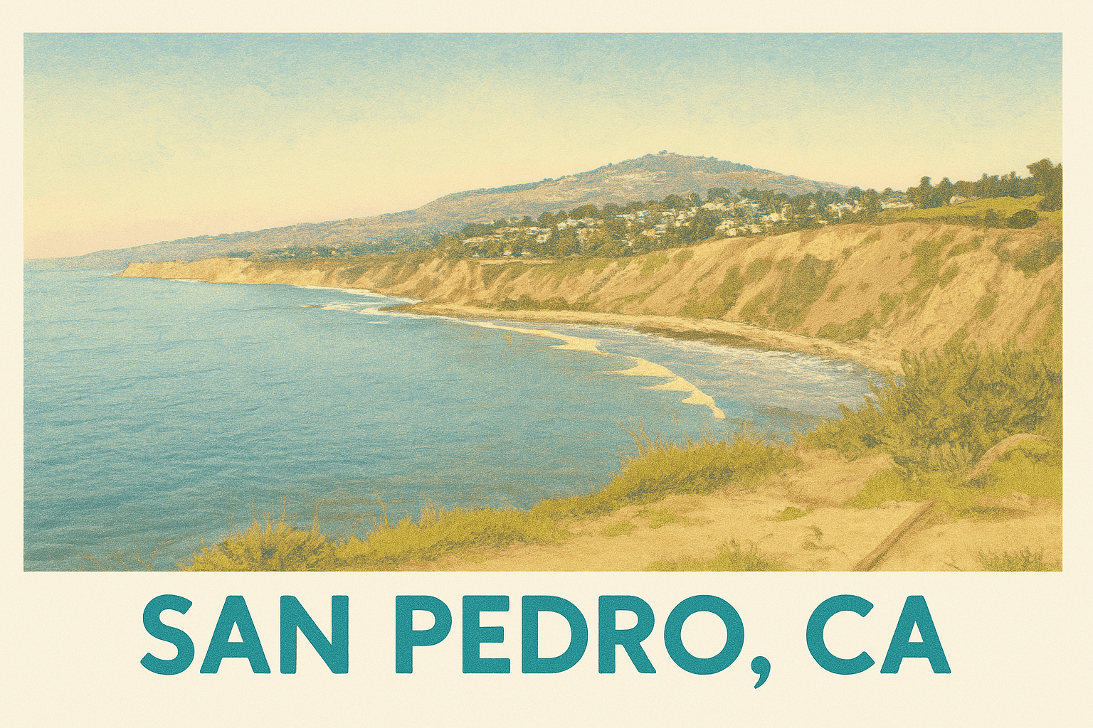 San Pedro, CA - Coastal view with cliffs and beach